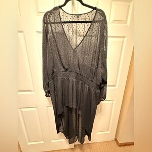 torrid Black Sheer High-Low V-Neck Dress with Dot Texture and Smocked Waist